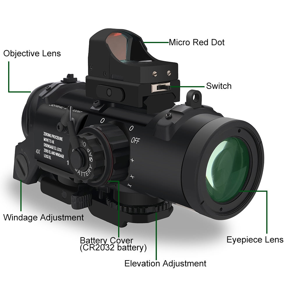 Tactical 1x-4x Fixed Dual Purpose Scope With Mini Red Dot