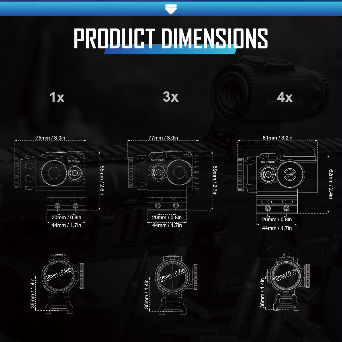 Vector Optics Paragon 4x24 Micro Prism Rifle Scope Compact CQB Prism Optics IP67 Waterproof Fit AR15 .338 With Lifetime Warranty