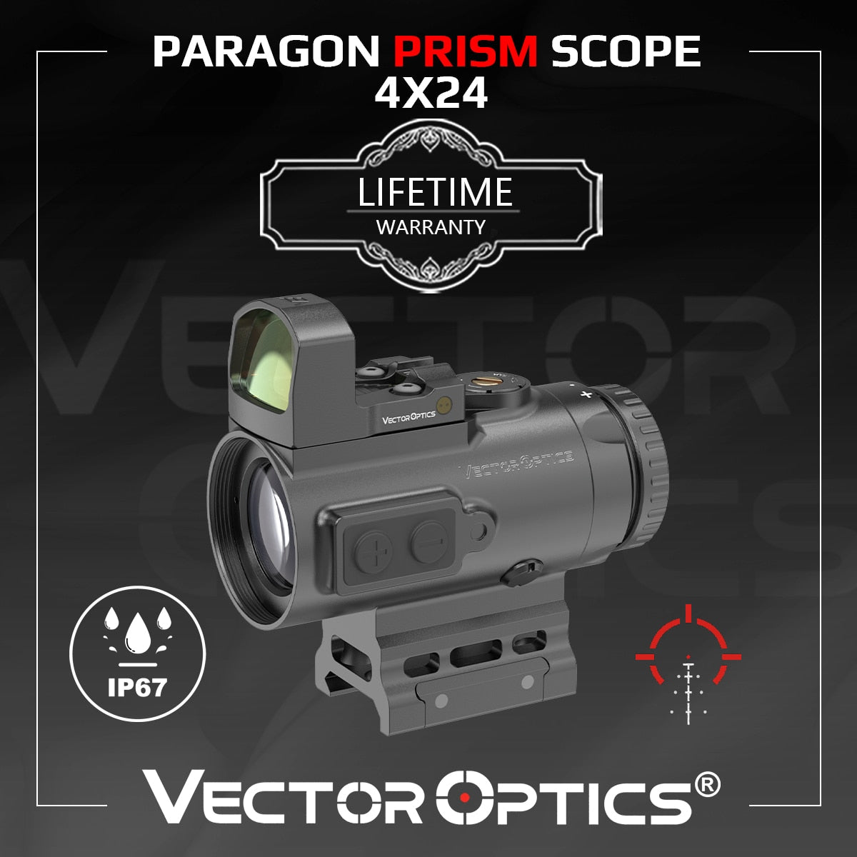 Vector Optics Paragon 4x24 Micro Prism Rifle Scope Compact CQB Prism Optics IP67 Waterproof Fit AR15 .338 With Lifetime Warranty