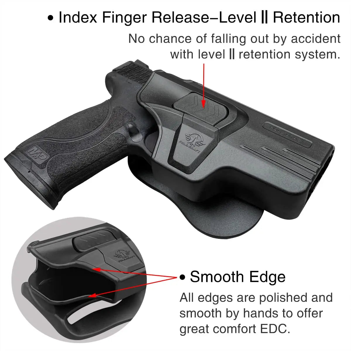 M&P 2.0 Holster OWB Paddle Polymer Holsters Fit:M&P 9mm M2.0 4"/4.25" Outside Waistband Open Carry Holster with Safety Lock