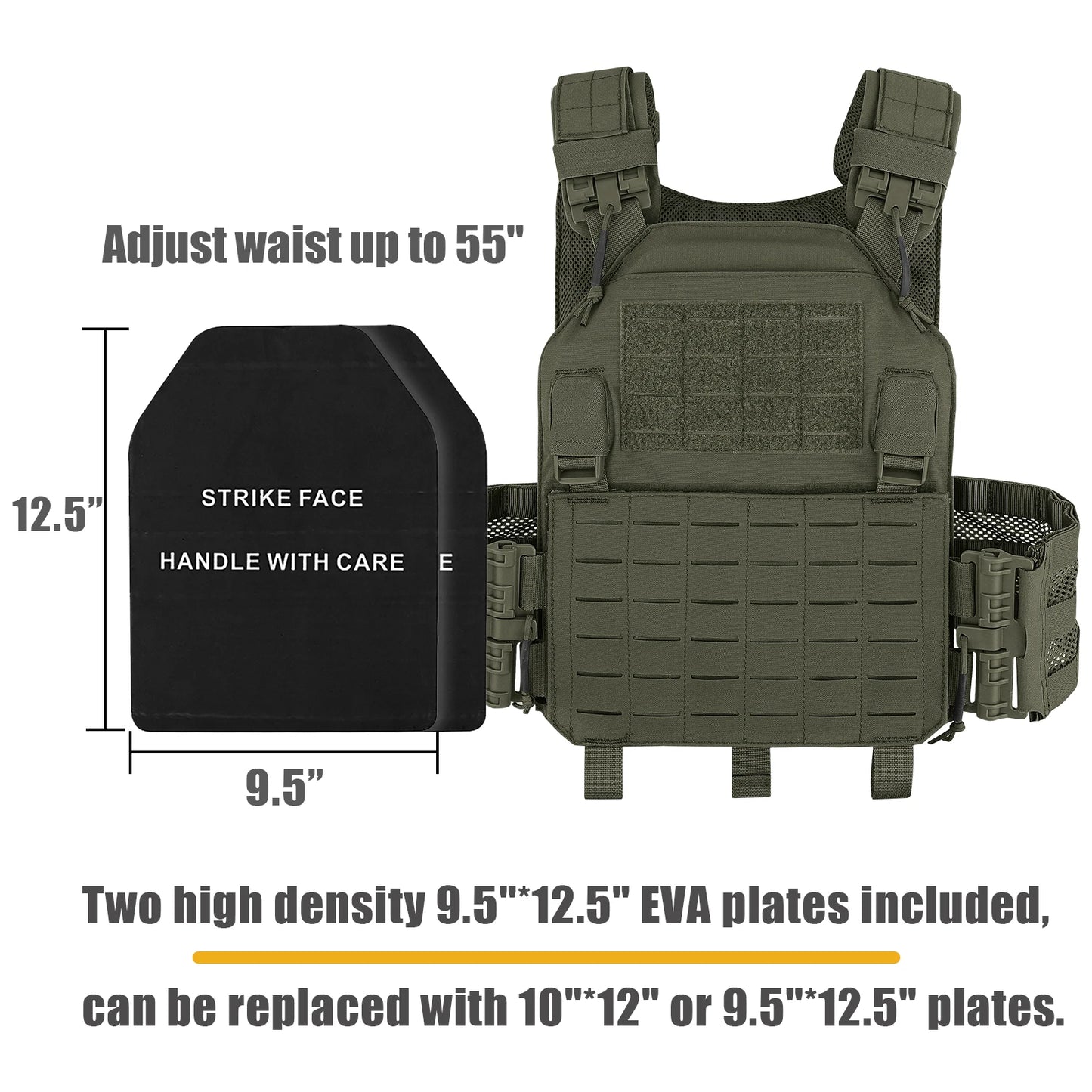 KRYDEX Tactical Vest Laser Cutting MOLLE LAVC Plate Carrier Quick Release