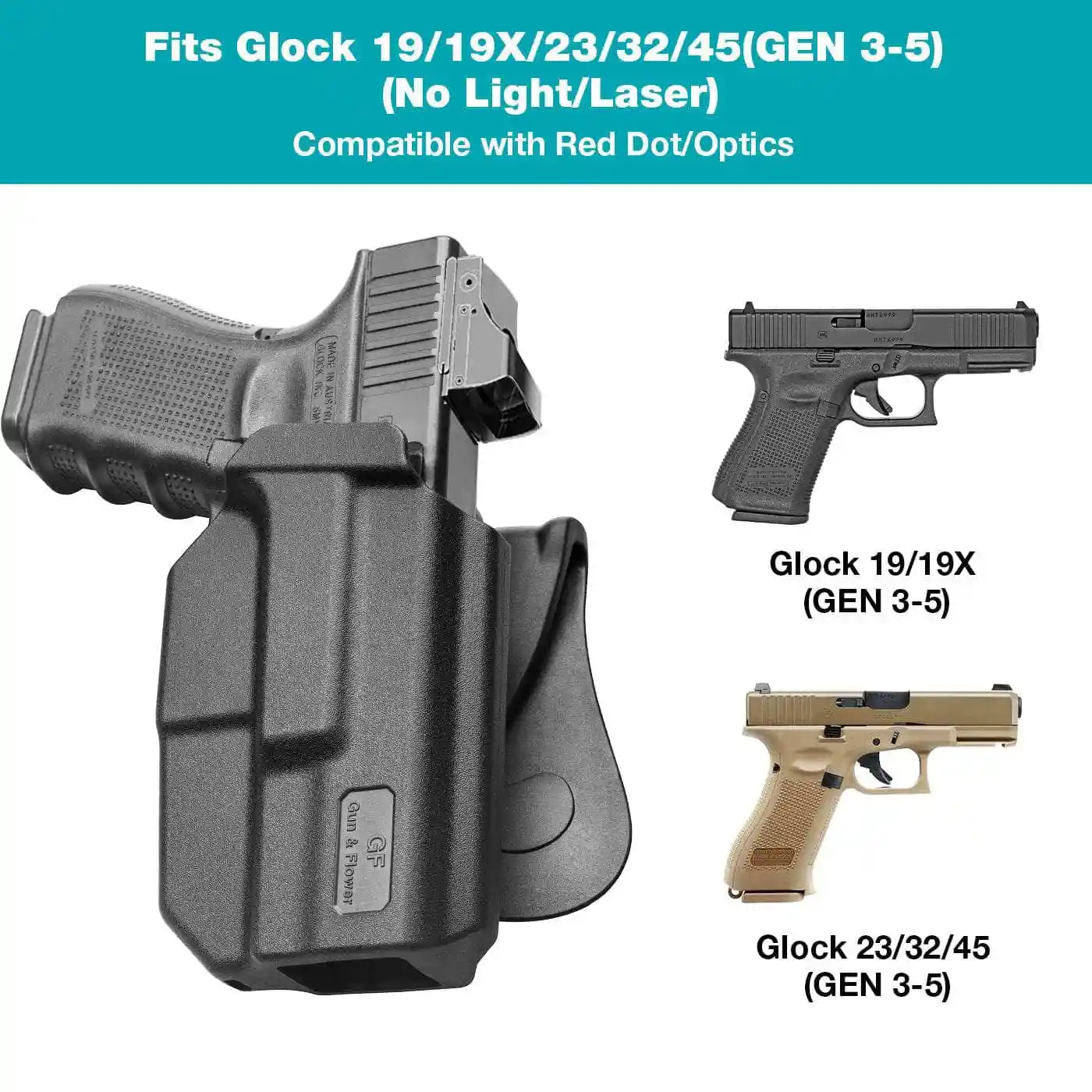 Holster Fits for Glock 19 19X 23 32 44 45(Gen 3 4 5) Polymer Thumb Release OWB Paddle