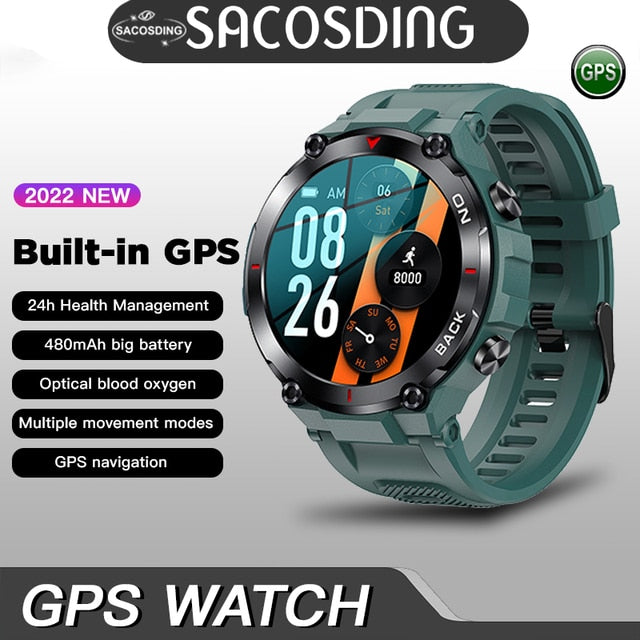 2023 GPS Smart Watch Men Military 5ATM Waterproof Long Battery Life Tactical SmartWatch Blood Oxygen for Samsung iPhone Huawei