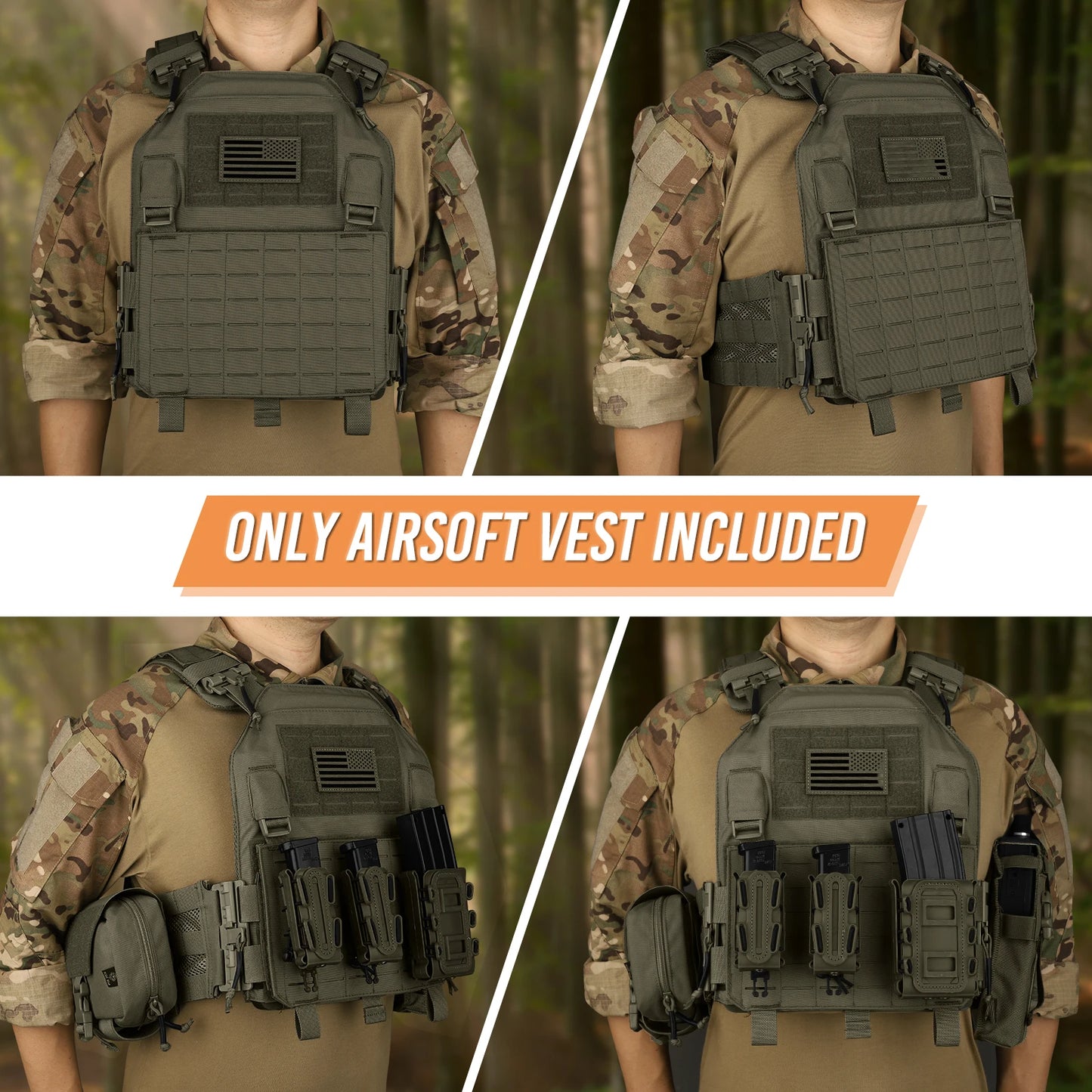 KRYDEX Tactical Vest Laser Cutting MOLLE LAVC Plate Carrier Quick Release