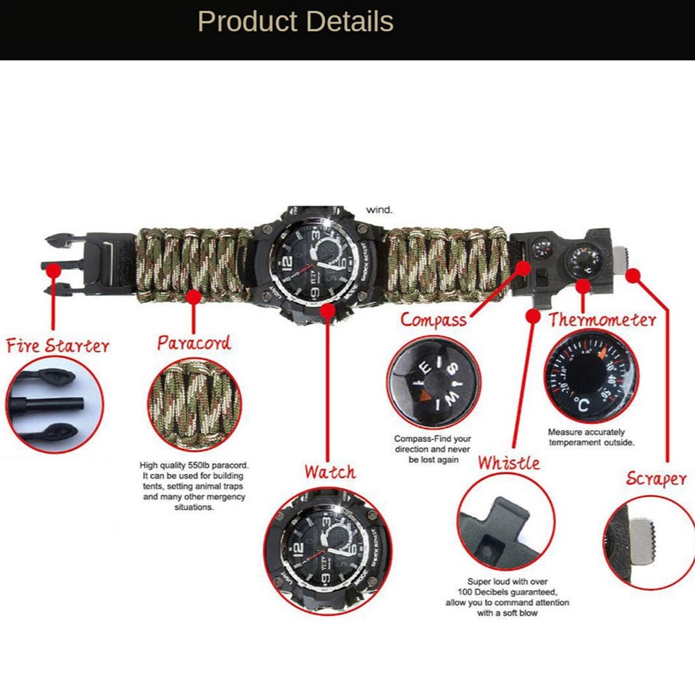 Outdoor Survival Watch Multifunctional Waterproof Military Tactical Paracord Watch Bracelet Camping Hiking Emergency Gear EDC