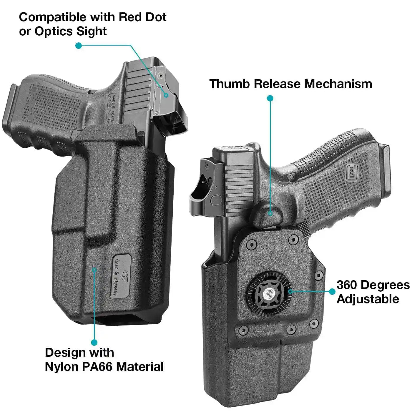 Holster Fits for Glock 19 19X 23 32 44 45(Gen 3 4 5) Polymer Thumb Release OWB Paddle