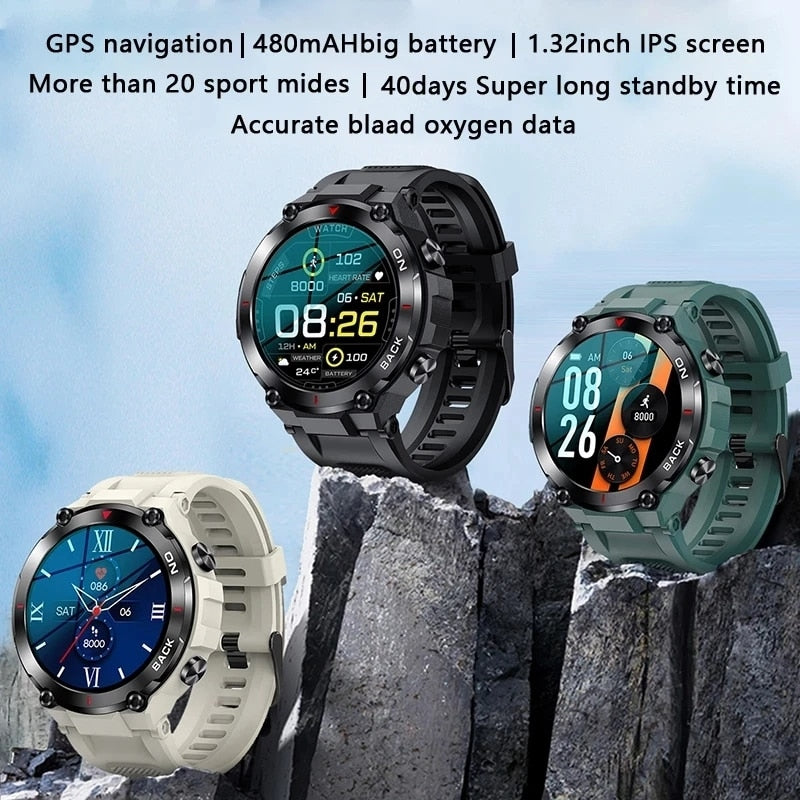 2023 GPS Smart Watch Men Military 5ATM Waterproof Long Battery Life Tactical SmartWatch Blood Oxygen for Samsung iPhone Huawei