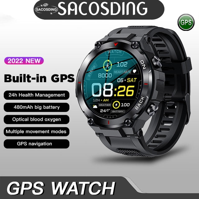 2023 GPS Smart Watch Men Military 5ATM Waterproof Long Battery Life Tactical SmartWatch Blood Oxygen for Samsung iPhone Huawei